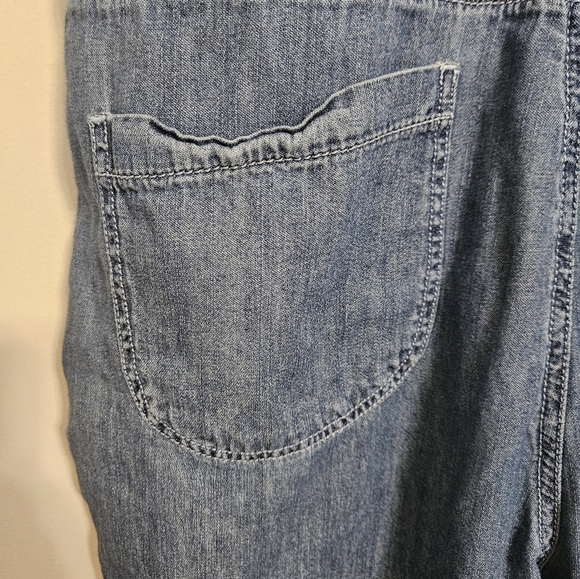 Anthropologie Pilcro Femme Boho Denim Jumpsuit Overalls Wide Leg Crop Sz 10 - Picture 7 of 13